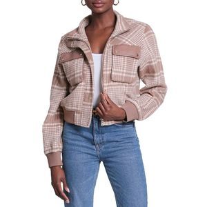 Avec Les Filles Tan Plaid Bomber Jacket